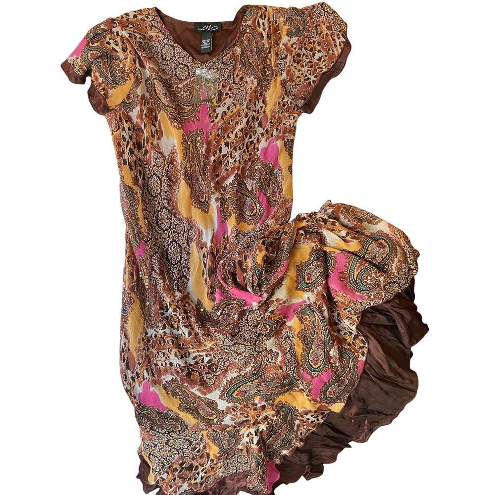 Midnight Velvet Big Girl Maxi Dress size 16W Short Sleeve V-neck Floral Tan Pink